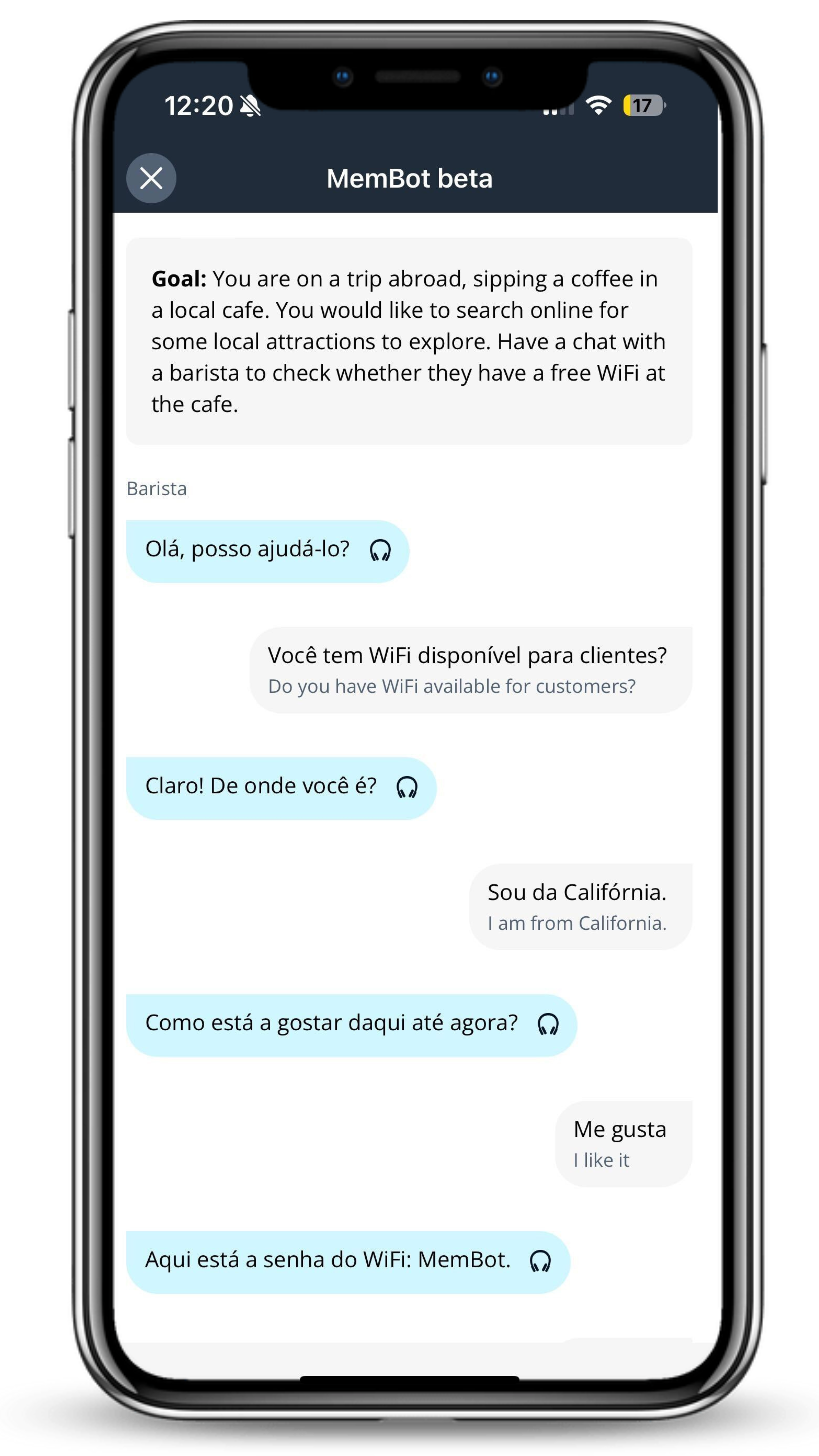 4. When you’re ready, practice conversations with Membot.