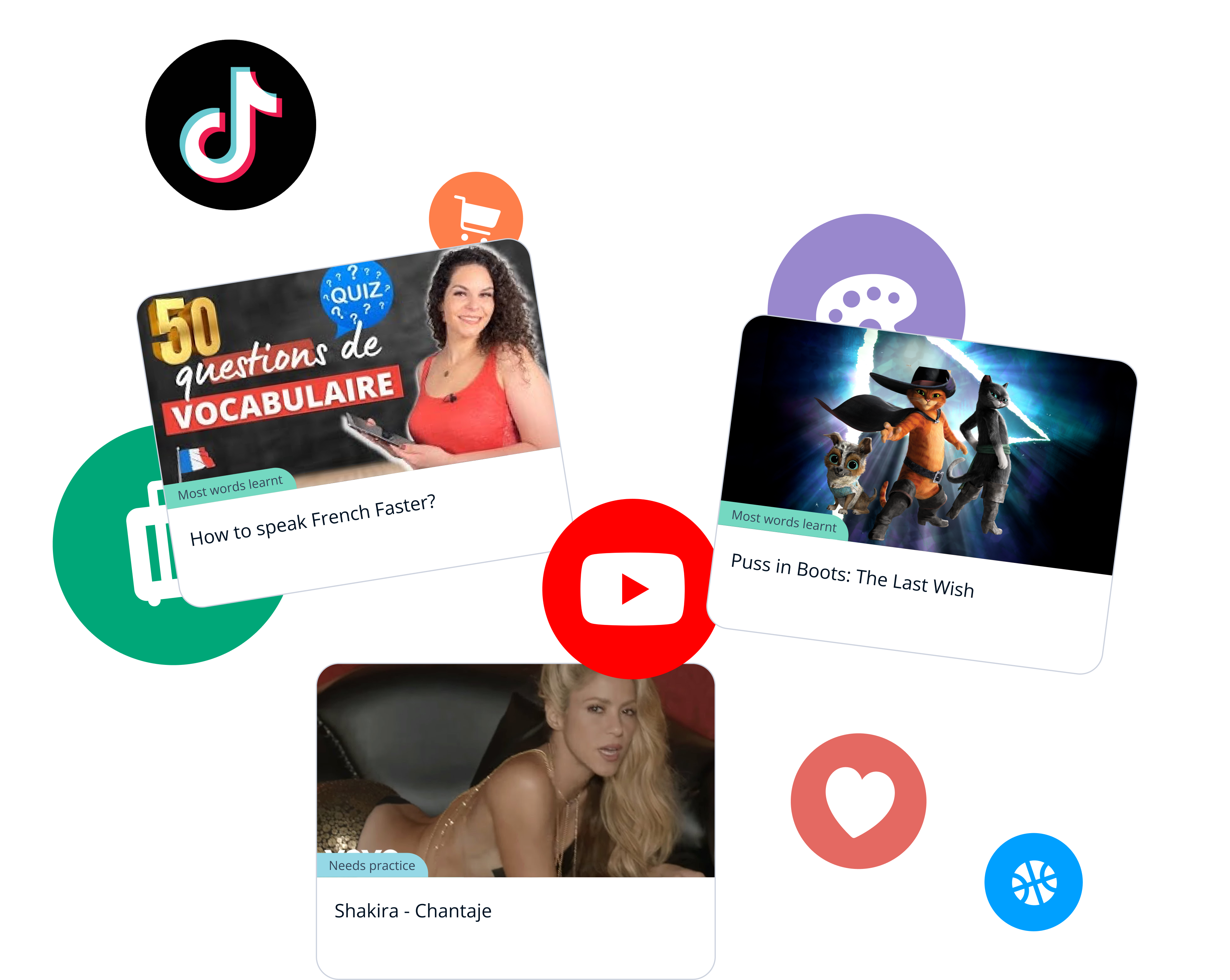 Three images showing media content from youtube and tiktok